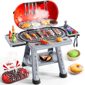 NIPLOOOW 2-layer grill playset with realistic lights and smoke for kids' imaginative play.