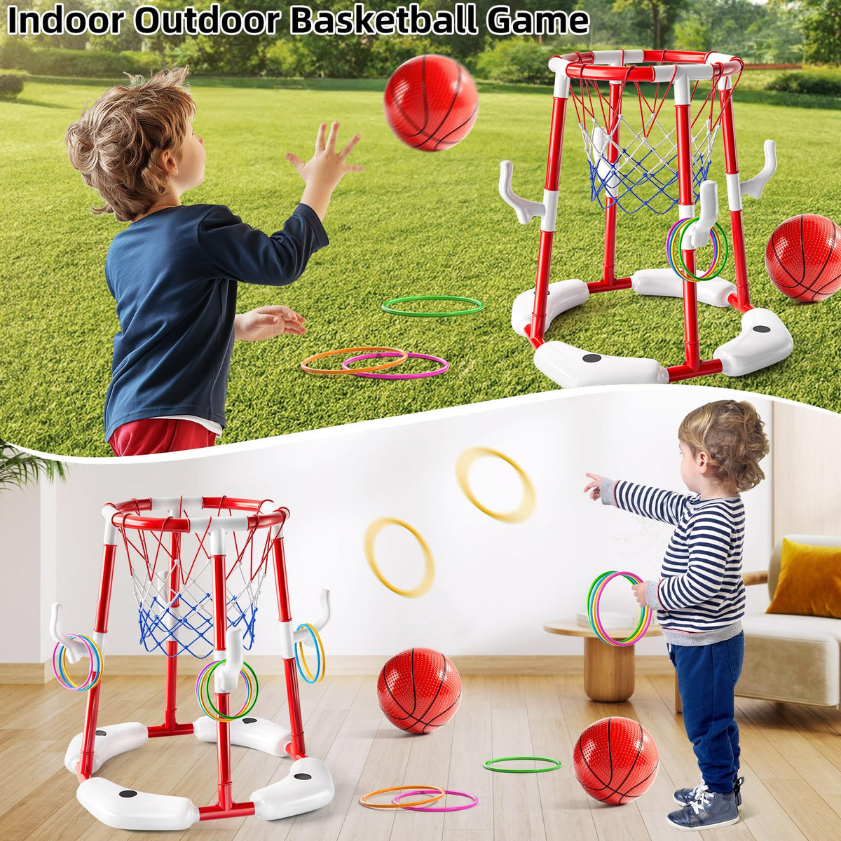 Kids enjoy shooting with NIPLOOOW pool basketball in sunshine.