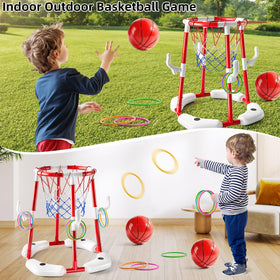 Kids enjoy shooting with NIPLOOOW pool basketball in sunshine.