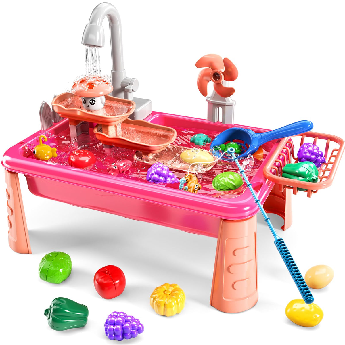 NIPLOOOW kitchen sink toys showing the electric pump in action for pretend play.