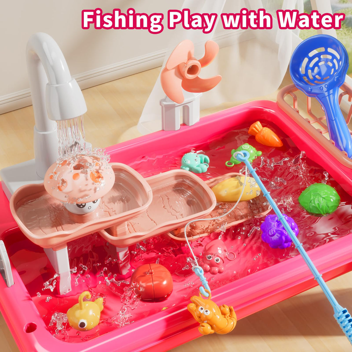 NIPLOOOW toy food pieces ready for washing and kitchen pretend play.
