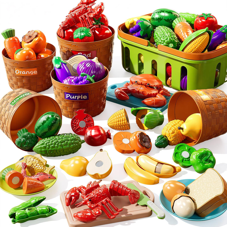 NIPLOOOW Play Food Set collection with vibrant fruits and vegetables for imaginative pretend play