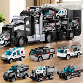 NIPLOOOW police carrier truck with lights for dynamic pretend play.