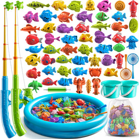 NIPLOOOW pool fishing toy set with magnetic rods encouraging cooperative pool play.