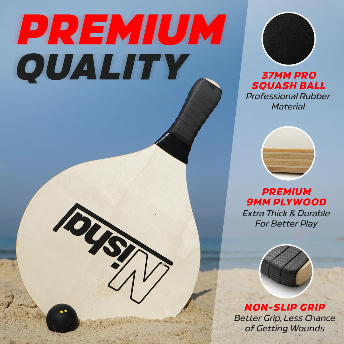 Nisha paddle ball set two pro balls with reliable bounce.