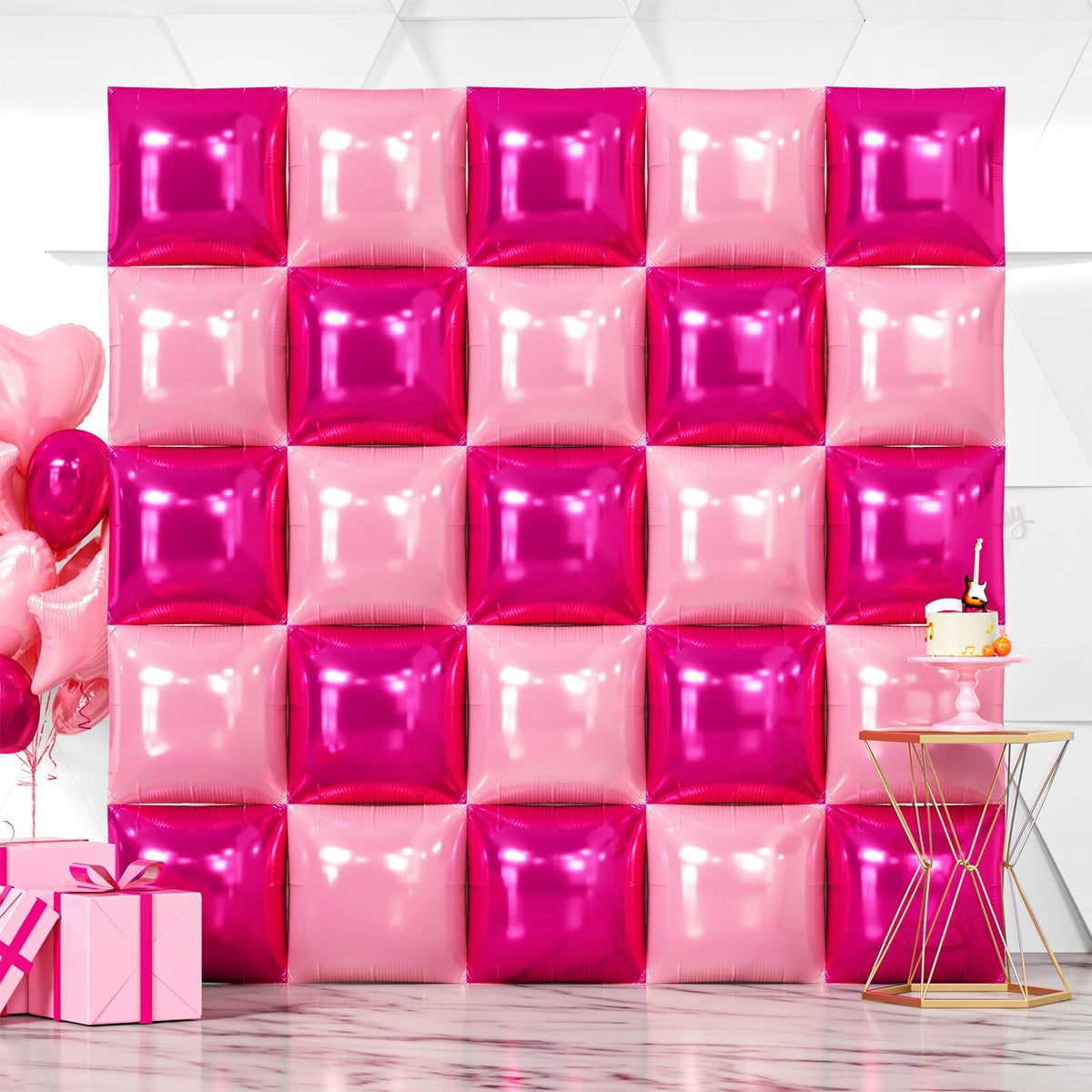 NISOCY rose-red square balloon wall backdrop for vibrant party decor.