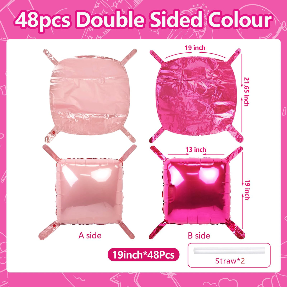 NISOCY rose-red square foil balloon side A adds luxe two-tone visibility.