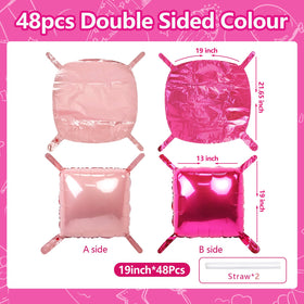 NISOCY rose-red square foil balloon side A adds luxe two-tone visibility.