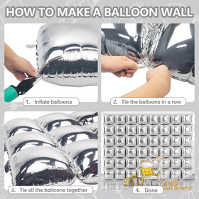 NISOCY wall of silver balloons shines under party lights for a festive ambiance.