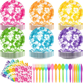 Ninitial hibiscus plates 9-inch set for tropical luau parties and easy cleanup
