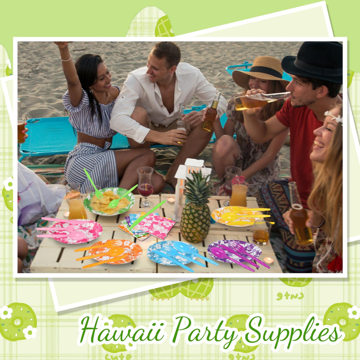 Ninitial hibiscus tropical tableware setup enhancing luau decor and ambiance