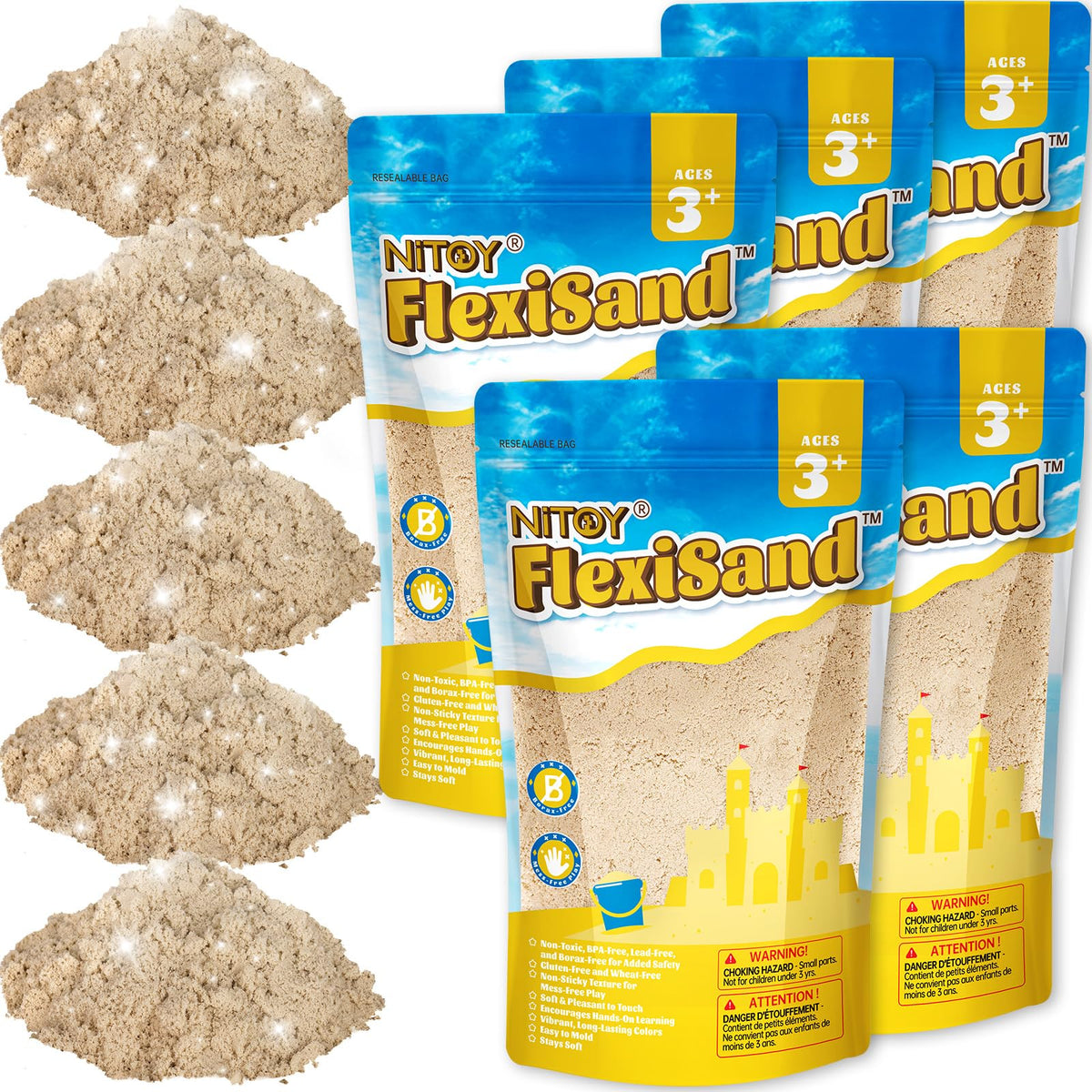 NiToy FlexiSand 11lbs beach texture shows natural color for creative sand play.