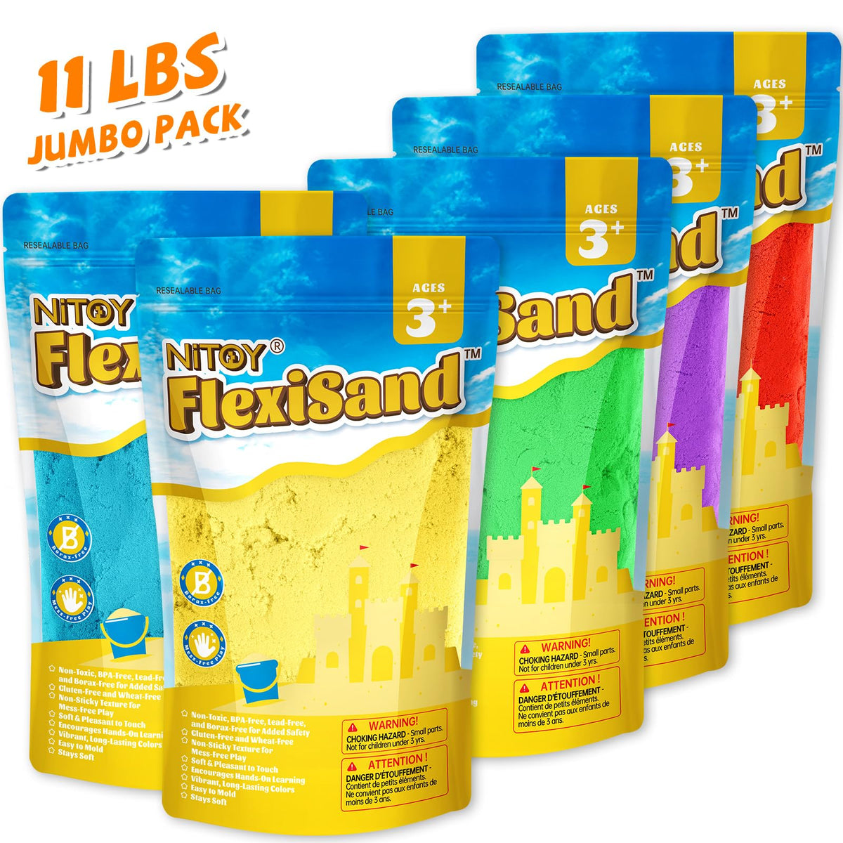 NiToy FlexiSand blue sand helps with shaping and fine motor skills.