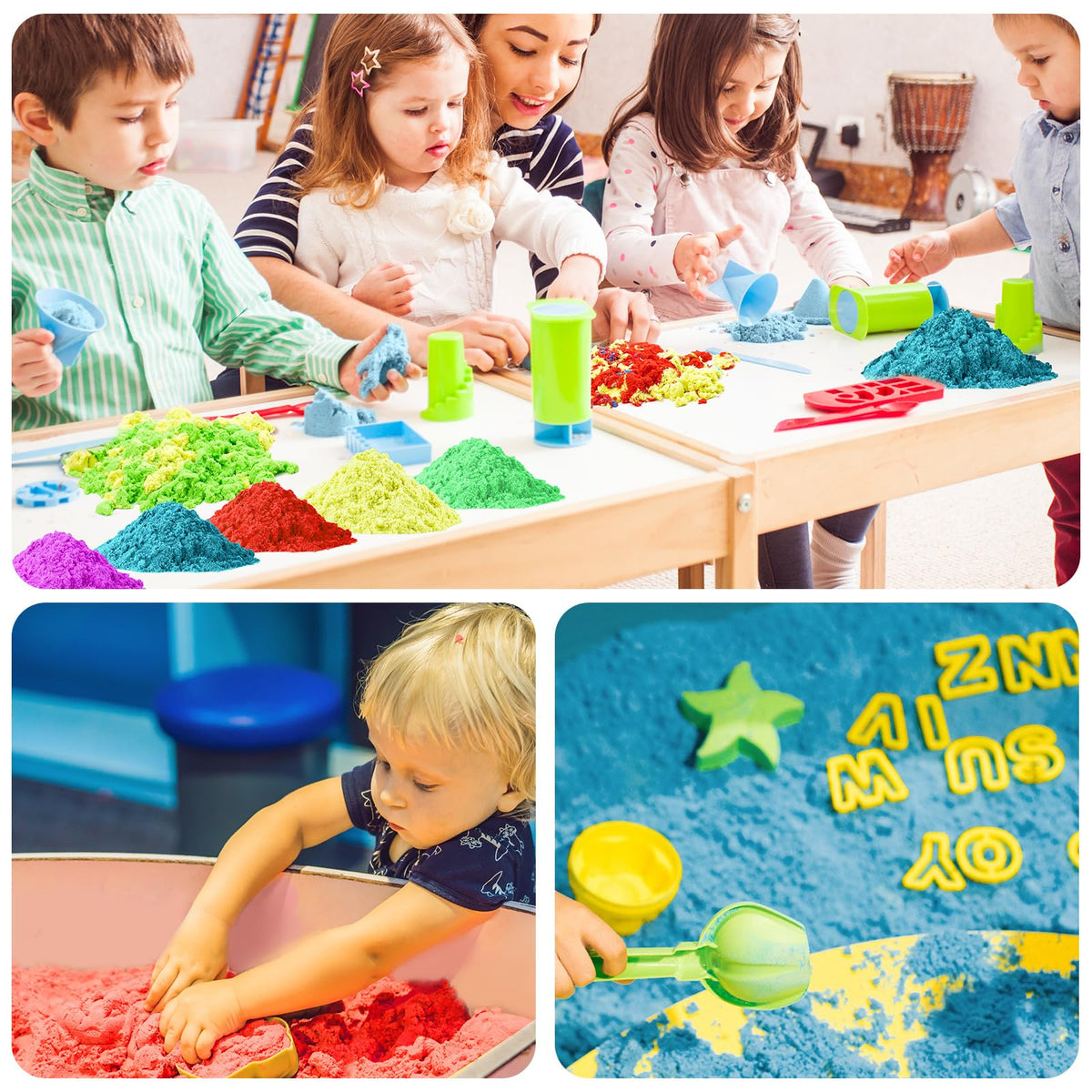 NiToy FlexiSand green sand mixed colors spark imaginative scenes.