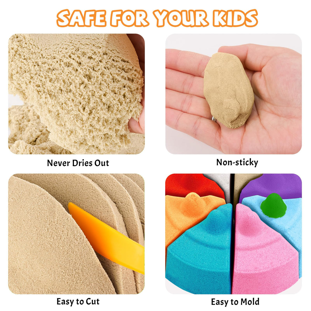 NiToy FlexiSand natural color kit highlights safe, non-toxic material for kids.
