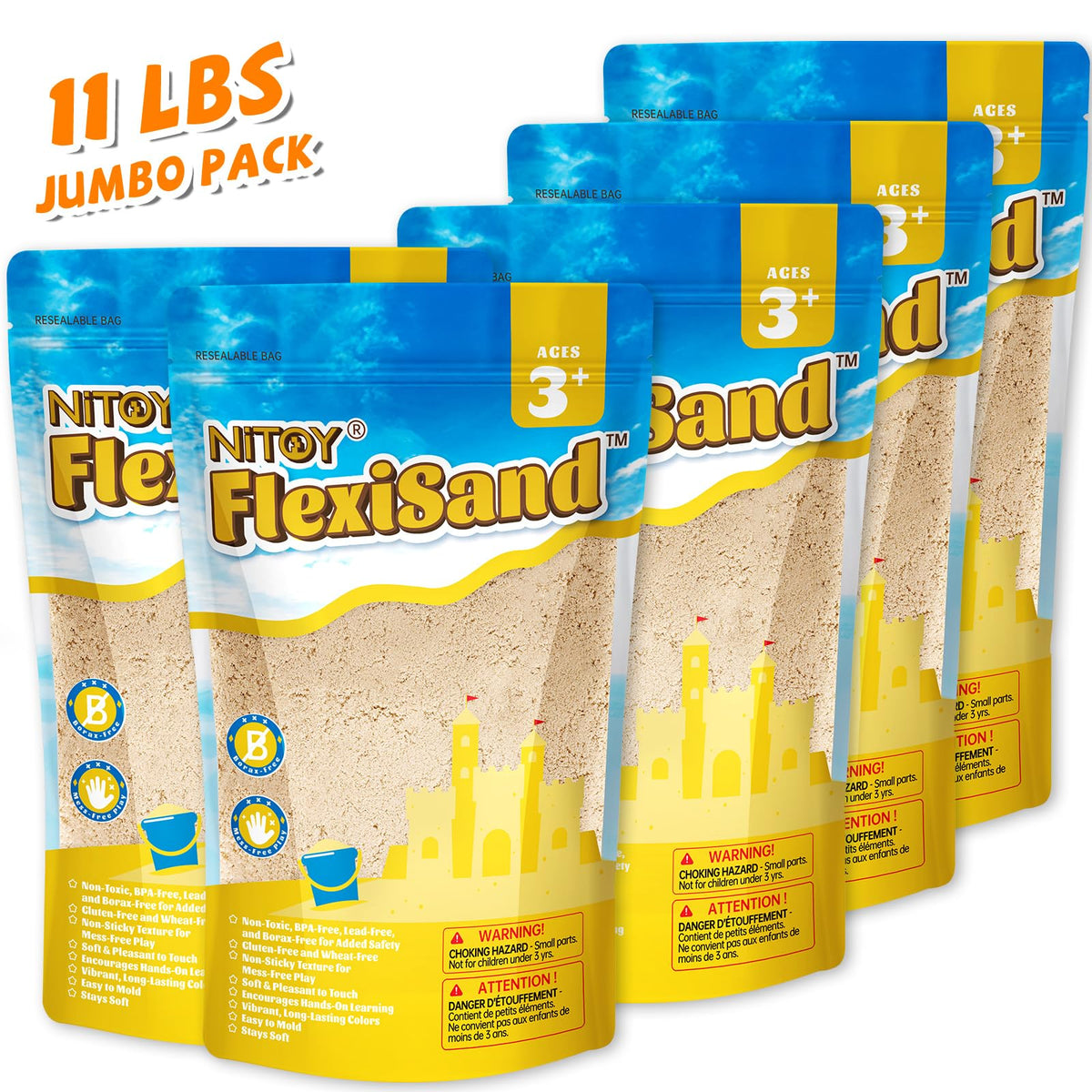 NiToy FlexiSand safe and non-toxic packaging emphasizes worry-free playtime.