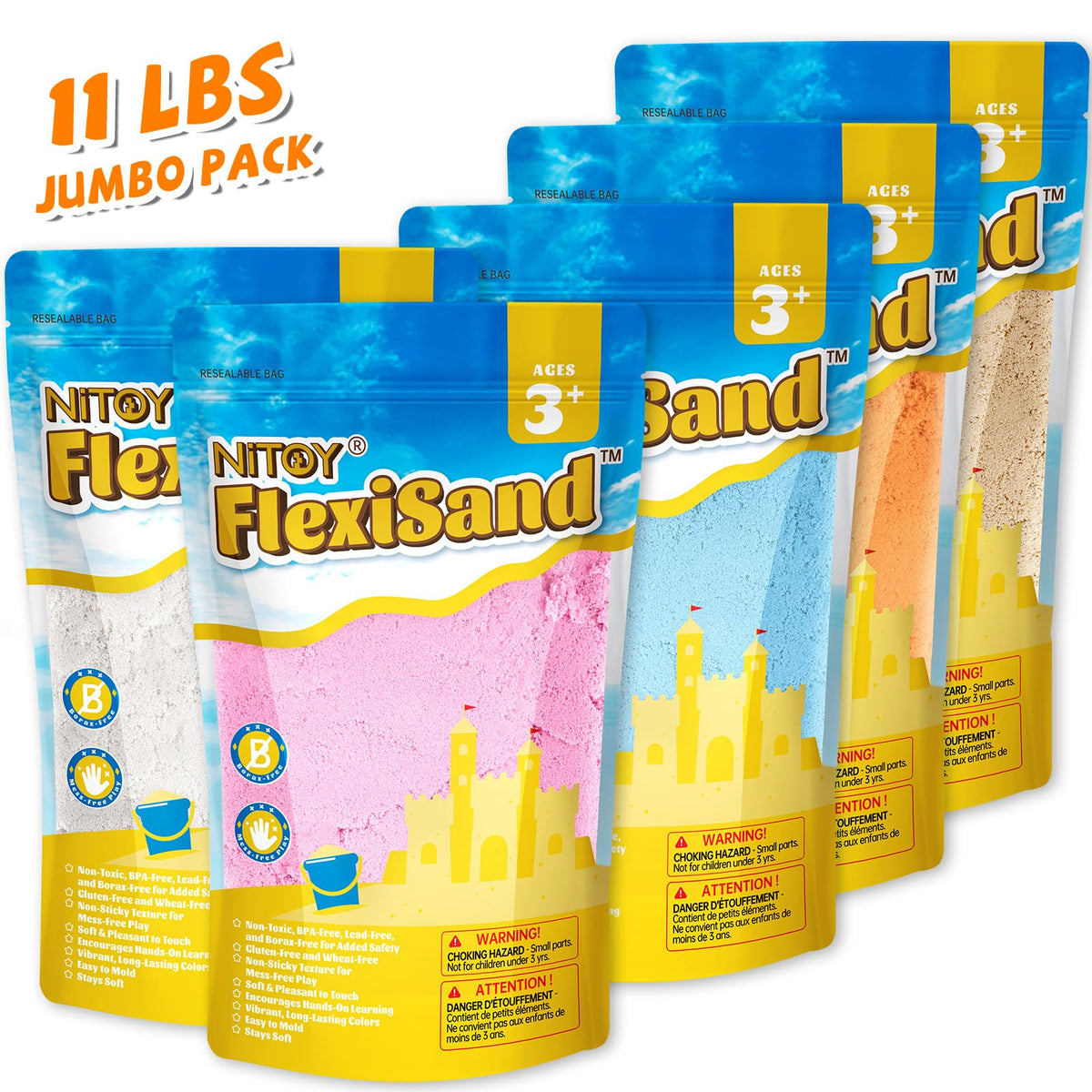 NiToy FlexiSand self-sticking surface sticks to itself, not hands.