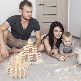 NiToy smooth-surfaced planks protect fingers while constructing towers.
