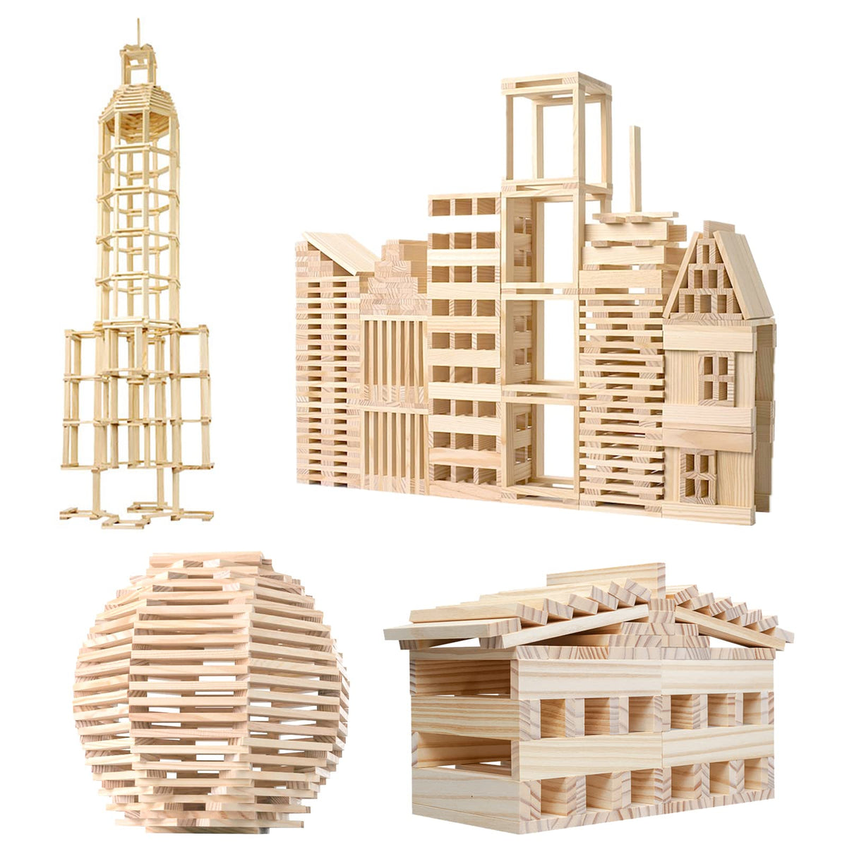 NiToy wooden blocks 3D structure-tower highlights imaginative stacking and problem solving.