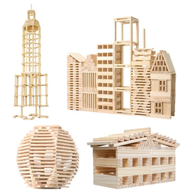 NiToy wooden blocks 3D structure-tower highlights imaginative stacking and problem solving.