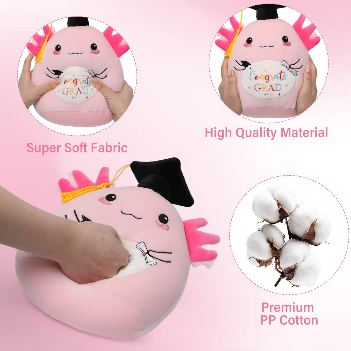 NIUBEHOHO axolotl plush is machine-washable for easy cleaning after celebrations