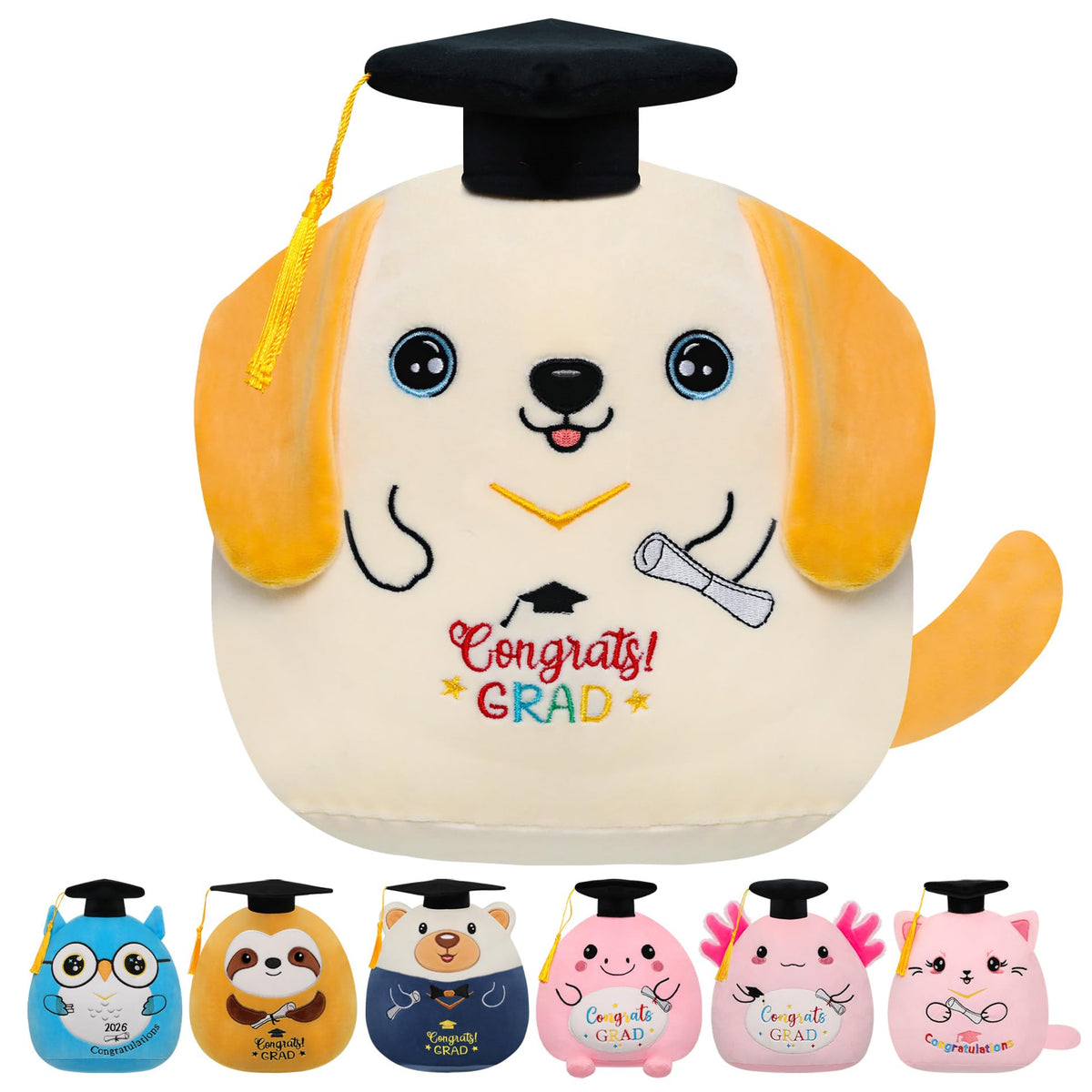 NIUBEHOHO graduation dog plush cap tassel 10inch soft keepsake for class of 2026 celebrations