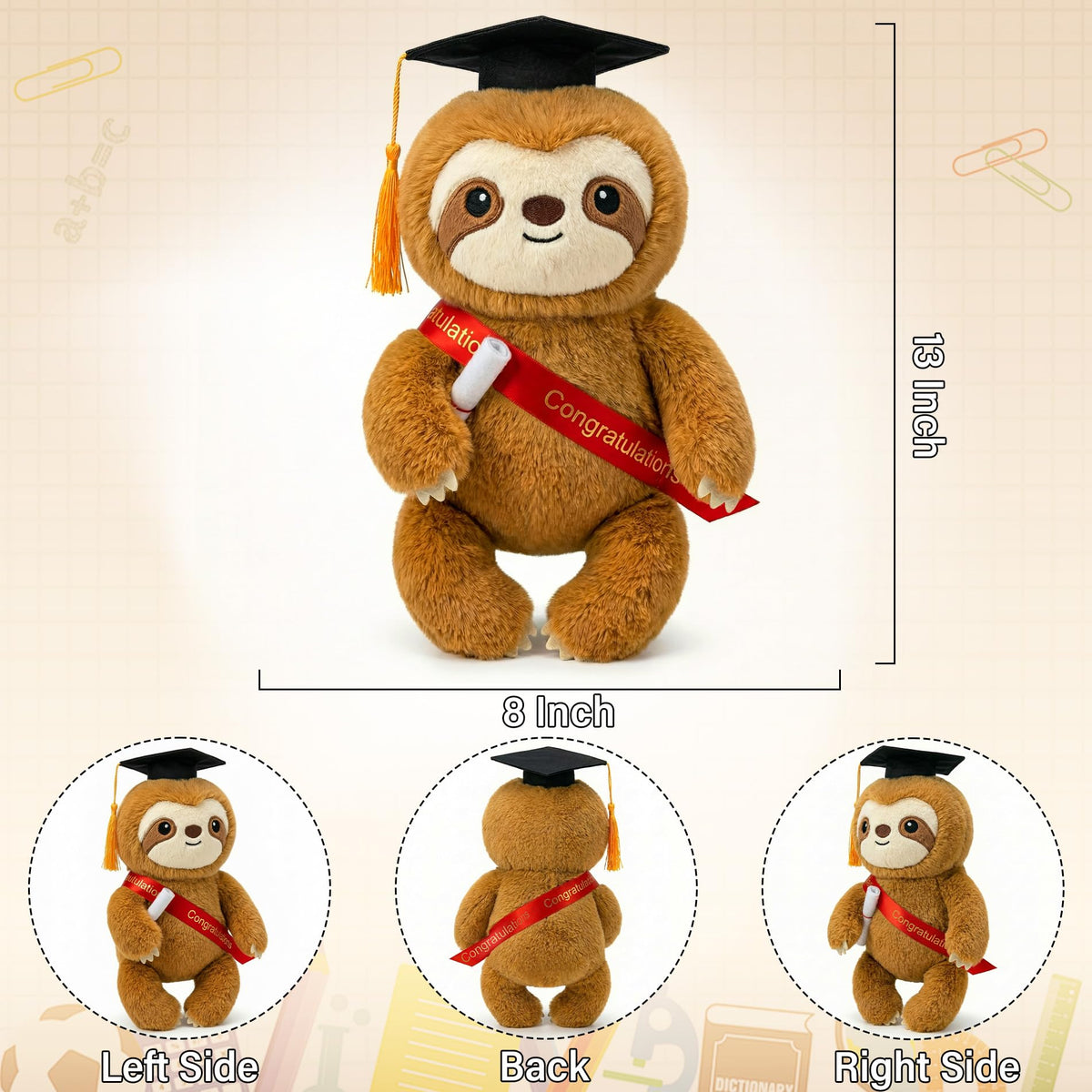 NIUBEHOHO sloth with diploma detail suitable for 2026 keepsakes.