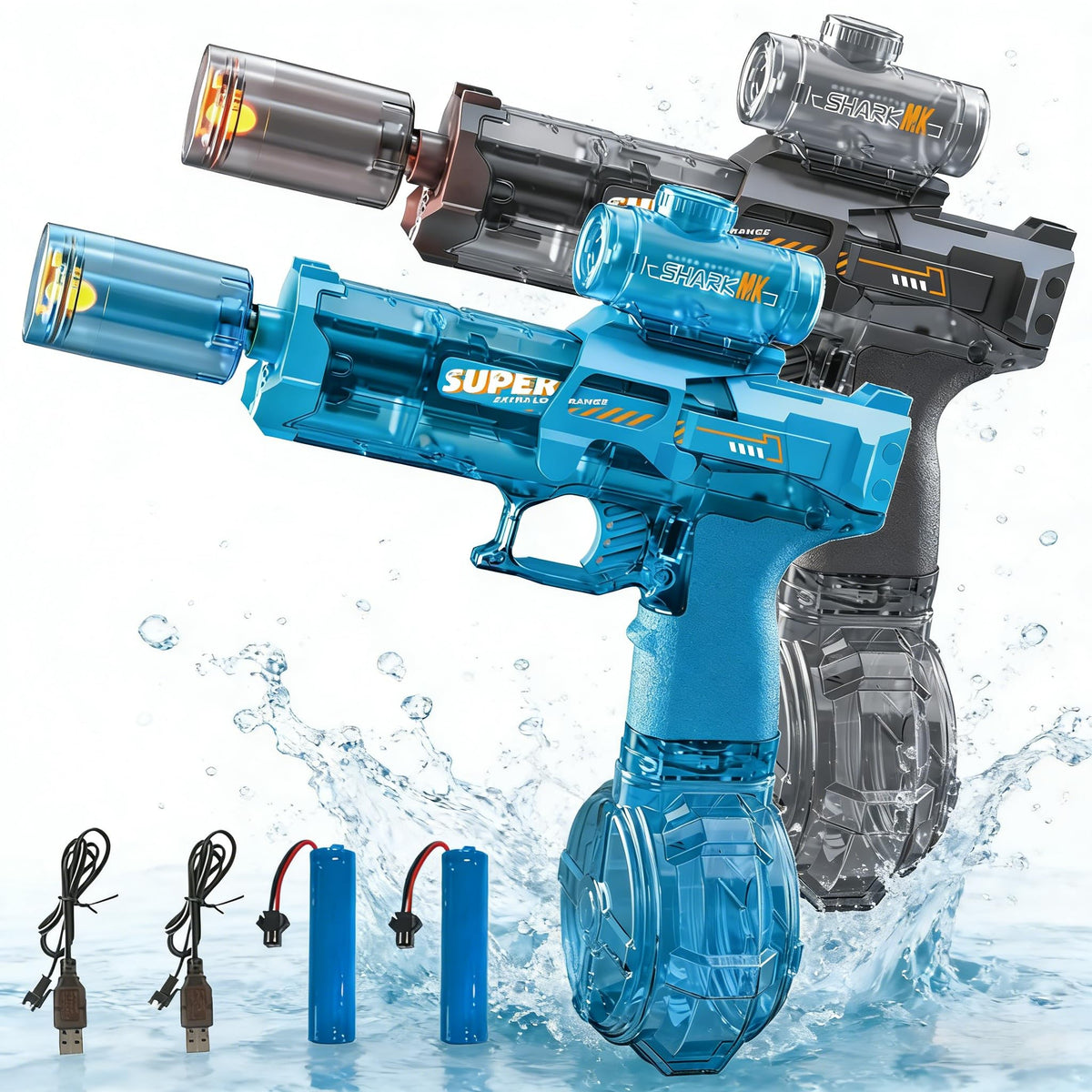 NIUBI electric water gun pair ready for pool battles with high capacity.