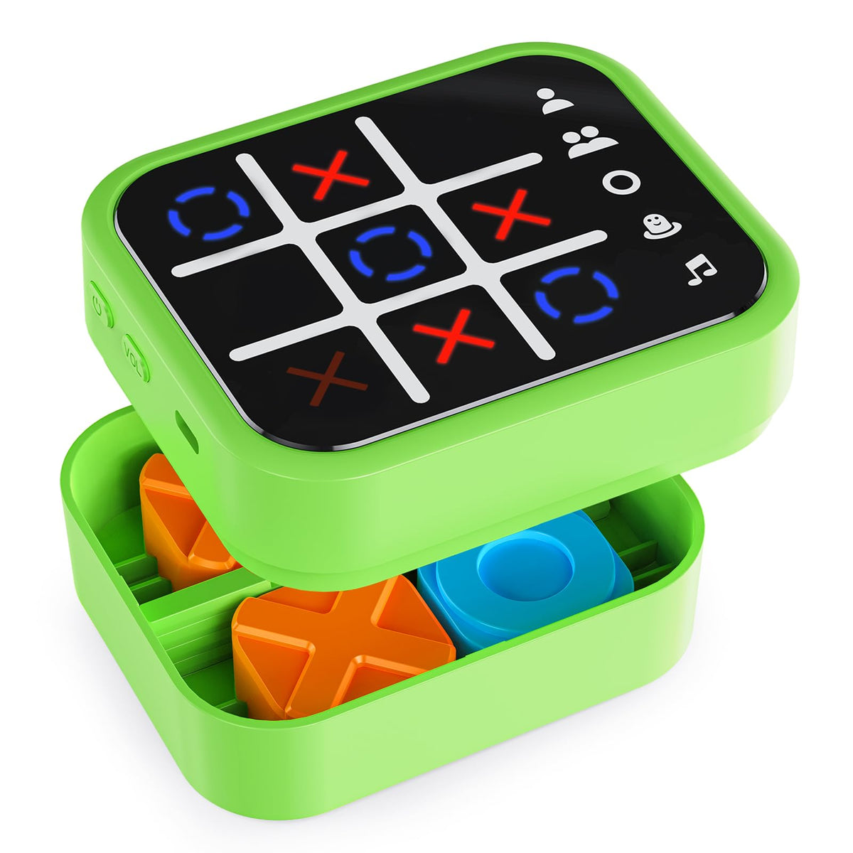 Niufuntek rechargeable tic-tac-toe box, front view, portable brain games for all ages.