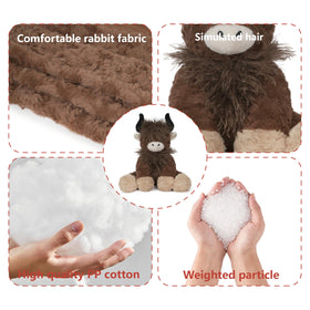 Niuniu Daddy Highland Cow plush in relaxed pose for adults comfort