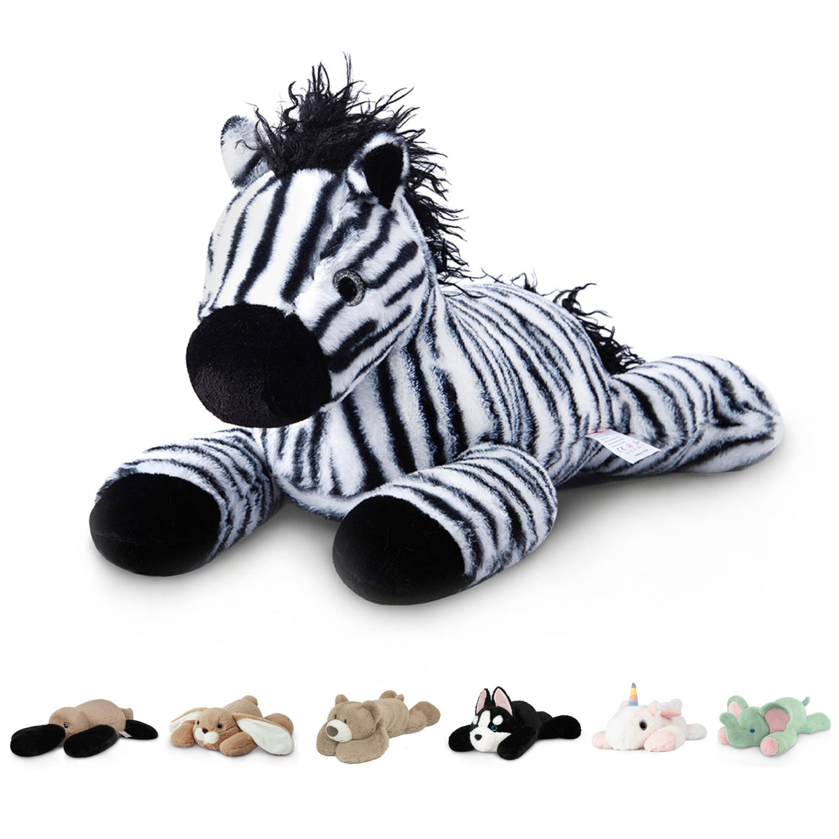 Niuniu Daddy 20-inch weighted zebra plush for calming bedtime hugs.