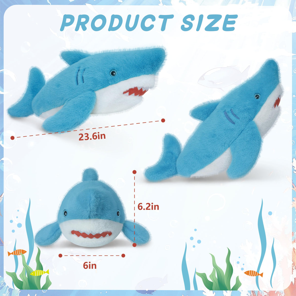 Niuniu Daddy 23-inch shark plush provides soothing sensory play for sleep.