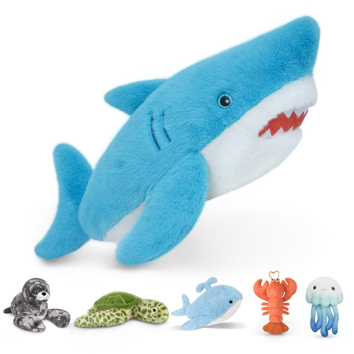 Niuniu Daddy 23-inch shark weighted plush for cozy hugs and calm evenings.