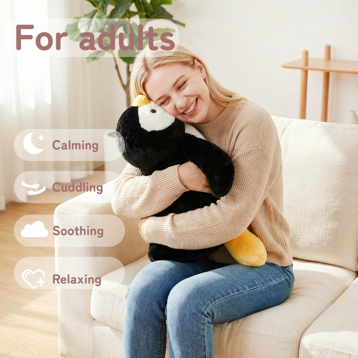 Niuniu Daddy Bear weighted plush provides safe, cozy support during lounging and snuggling