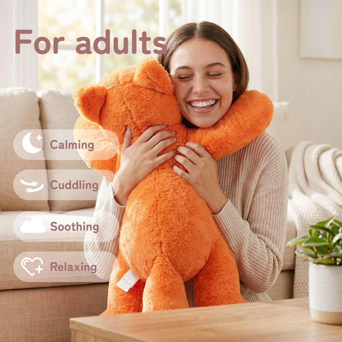 Niuniu Daddy Fox weighted stuffed animal belly beads detail for balanced pressure at rest.