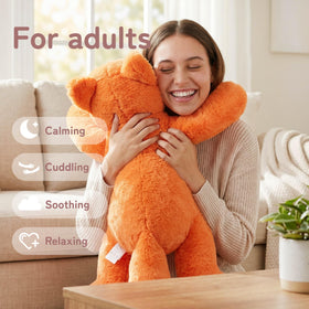 Niuniu Daddy Fox weighted stuffed animal belly beads detail for balanced pressure at rest.