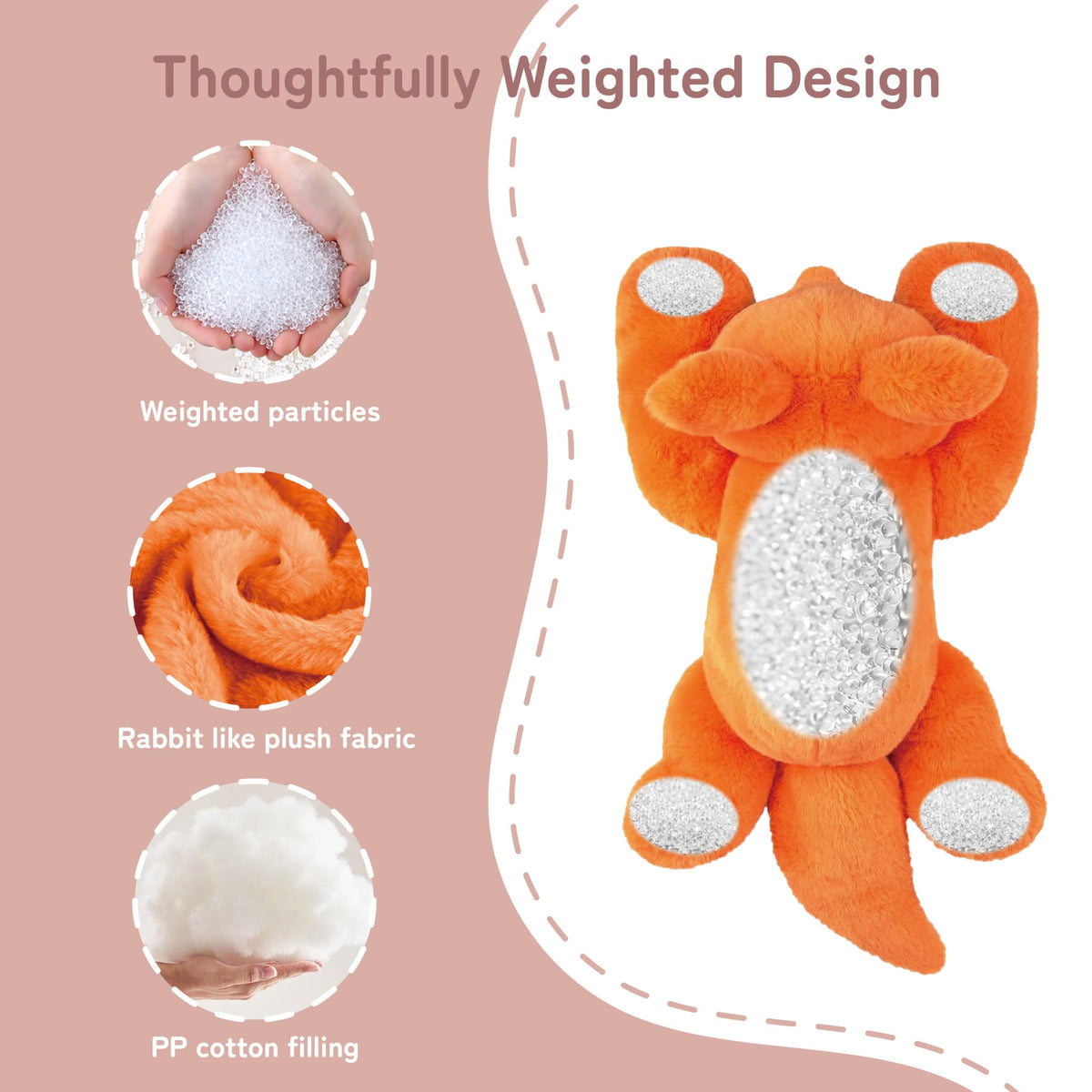 Niuniu Daddy Fox weighted plush relaxing on sofa for calm, cozy downtime.