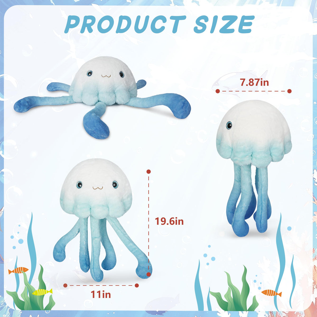 Niuniu Daddy jellyfish plush belly and fins detail for realistic hug feel.