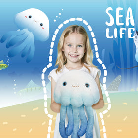 Niuniu Daddy jellyfish plush close-up shows soft fur and gentle weight.