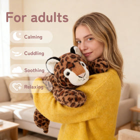 Machine washable leopard plush close-up showing easy cleaning.