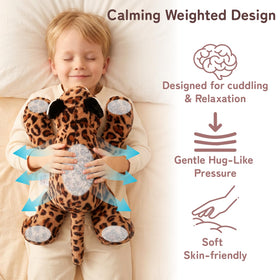 Leopard weighted plush close-up highlighting premium fabric and calming pressure.