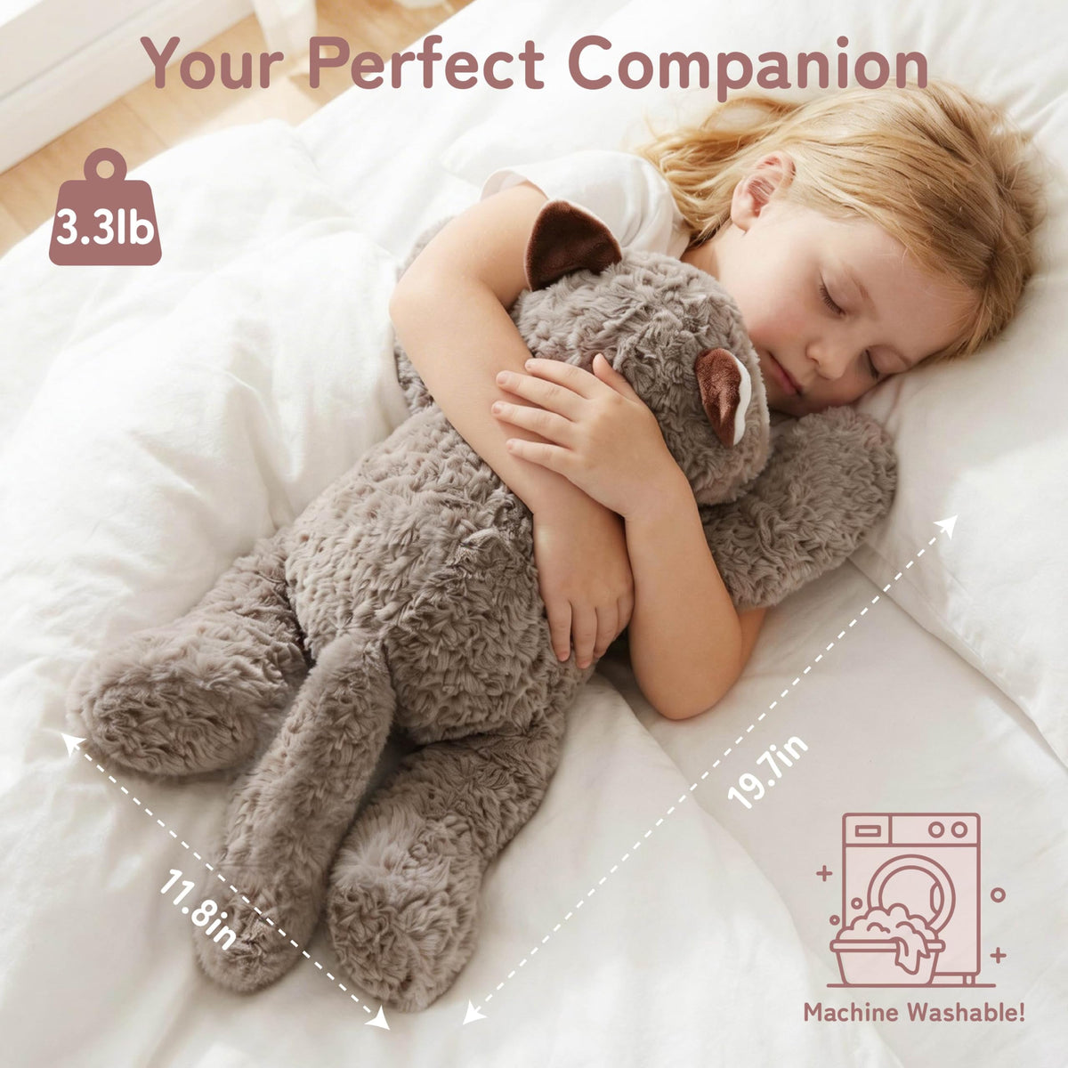 Niuniu Daddy raccoon weighted plush in kids room for comforting play and sleep.