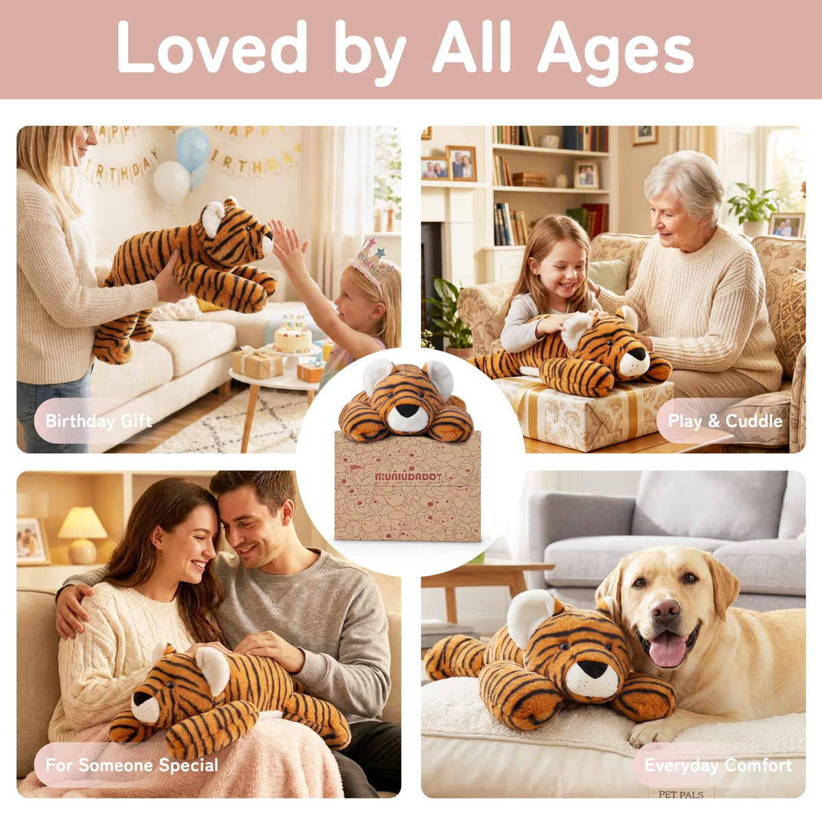 Niuniu Daddy Tiger is machine washable in a laundry bag for easy care.