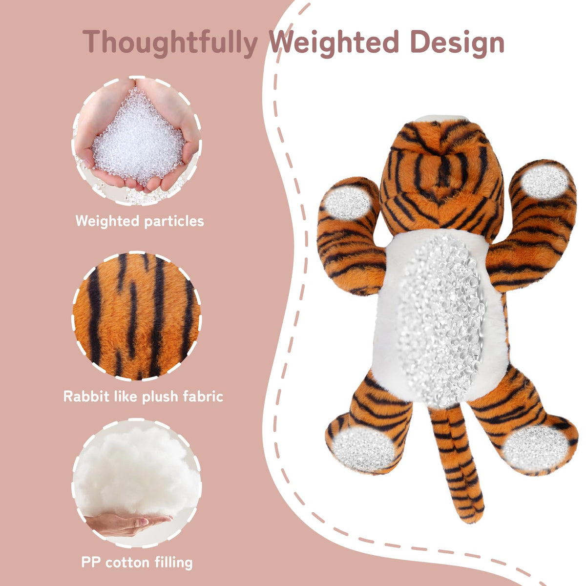 Visible weighted beads in Niuniu Daddy Tiger’s belly and limbs.