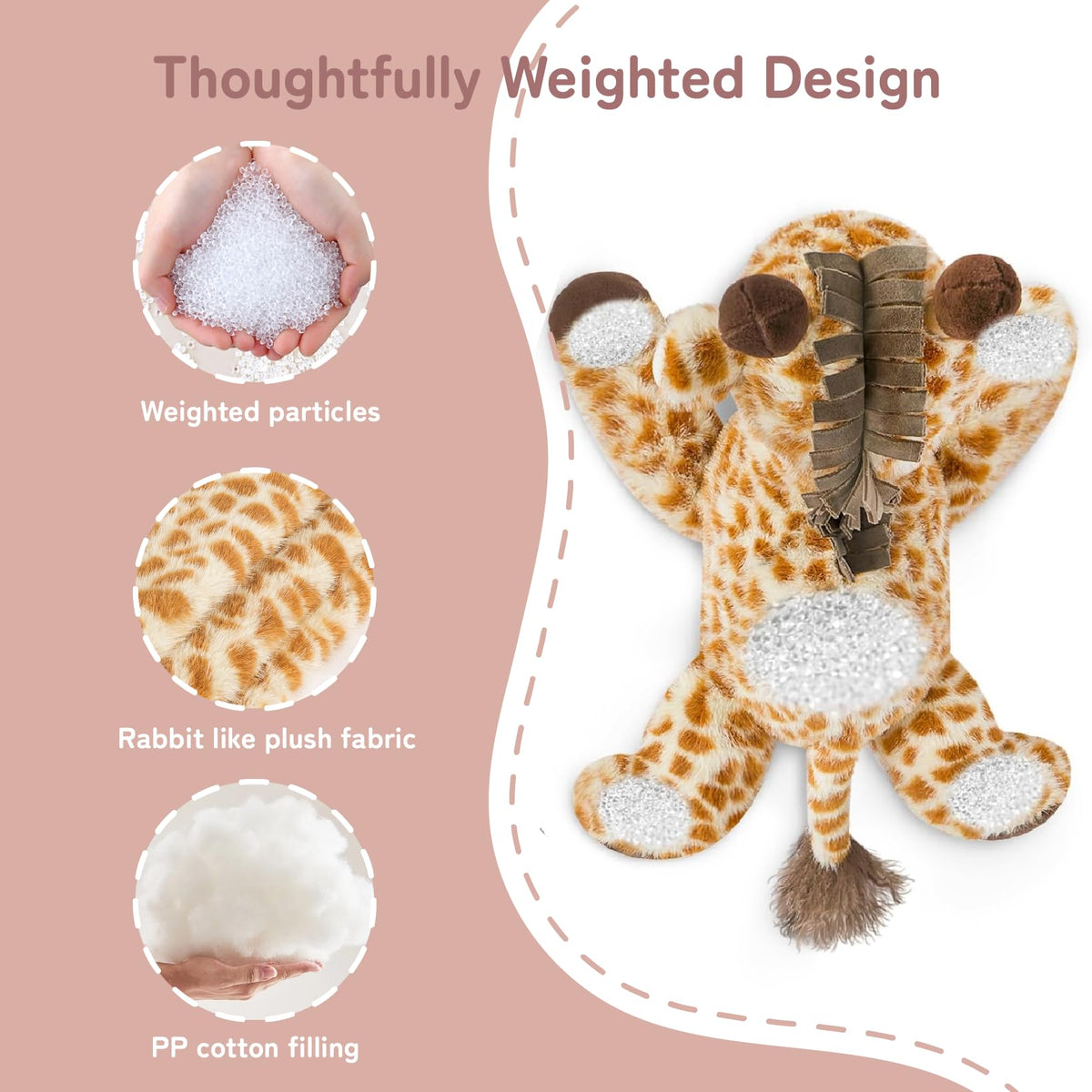 Niuniu Daddy weighted giraffe limbs pressed for a comfortable hug-like feel at bedtime.