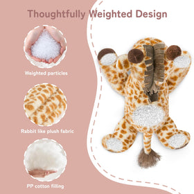 Niuniu Daddy weighted giraffe limbs pressed for a comfortable hug-like feel at bedtime.