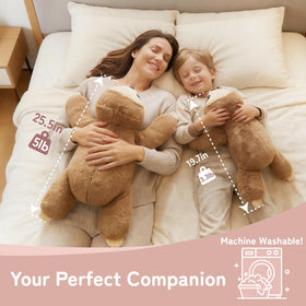 Niuniu Daddy plush placed on sofa as a large lap pillow for relaxation.