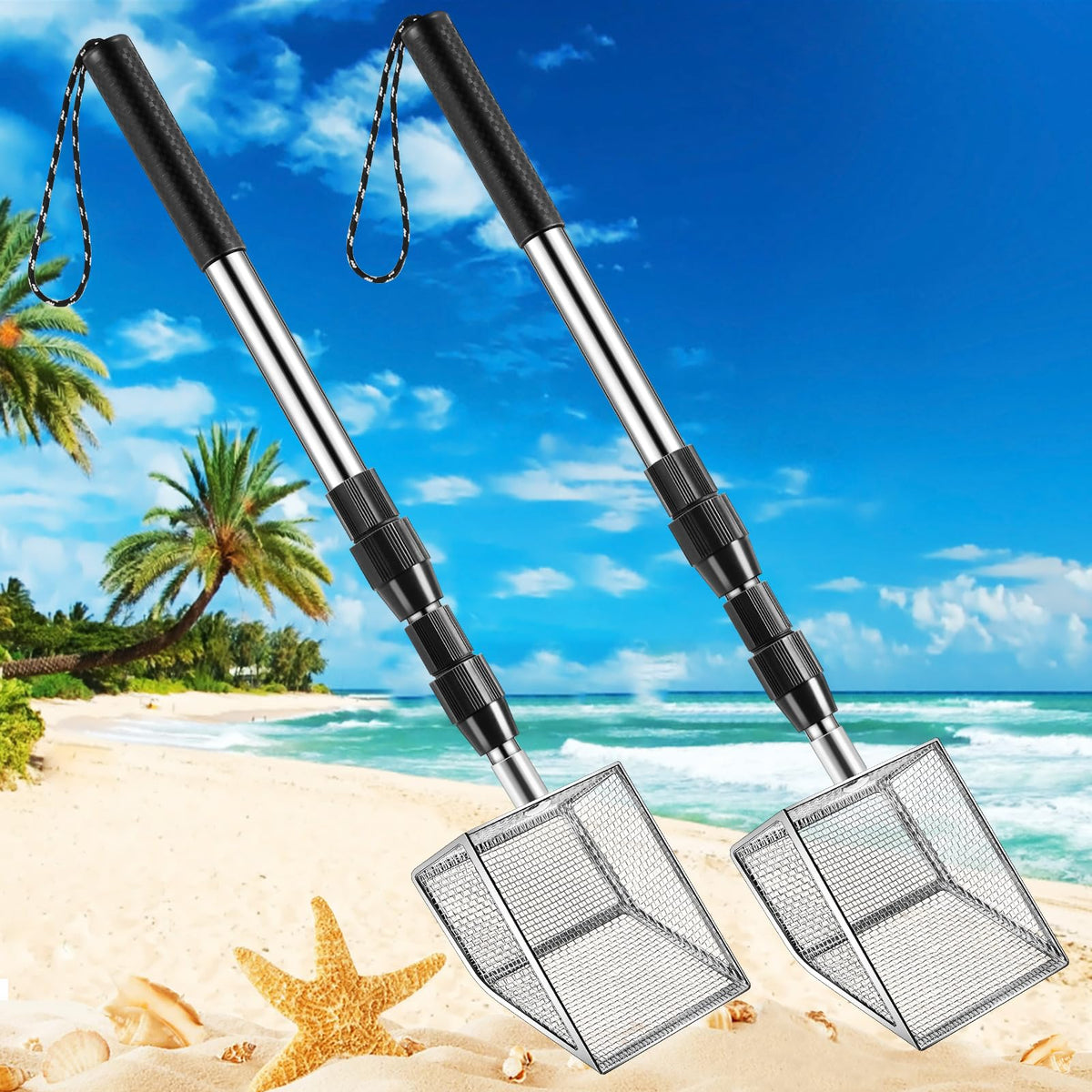 Niuyhe 2Piece shell scooper with long handle on the beach for easy shell hunting
