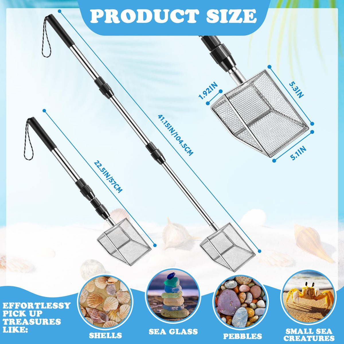 Niuyhe two-piece shell sifter set ready for family beach scavenger hunt
