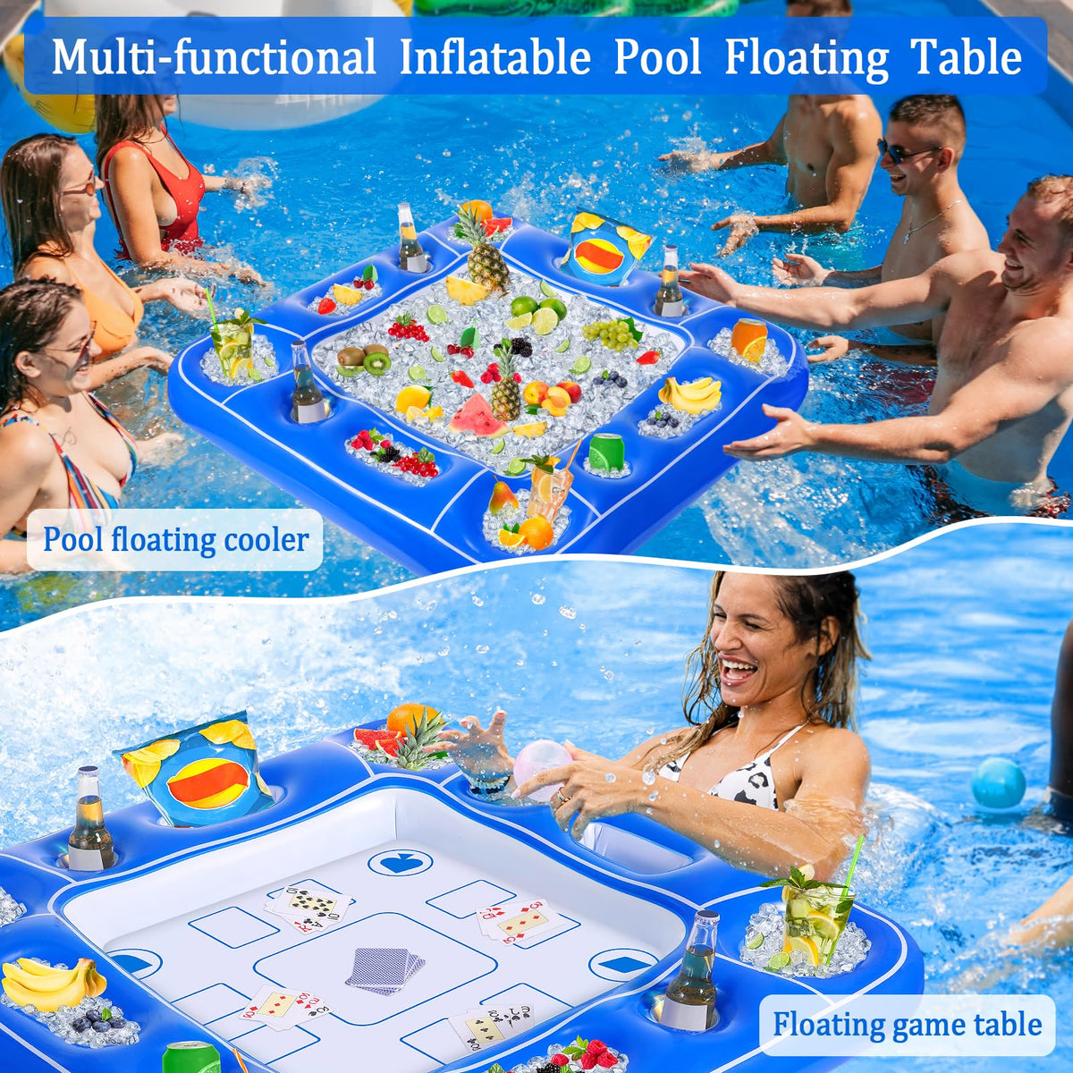 Niuyhe inflatable cooler tray provides handy space for beverages and snacks.